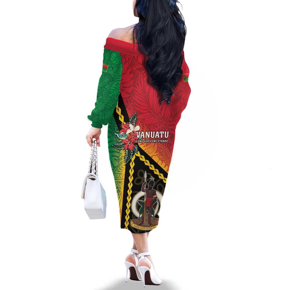 Happy Vanuatu Constitution Day Family Matching Off The Shoulder Long Sleeve Dress and Hawaiian Shirt Flag Style With Sand Drawing Pattern LT05 - Polynesian Pride