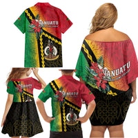 Happy Vanuatu Constitution Day Family Matching Off Shoulder Short Dress and Hawaiian Shirt Flag Style With Sand Drawing Pattern LT05 - Polynesian Pride