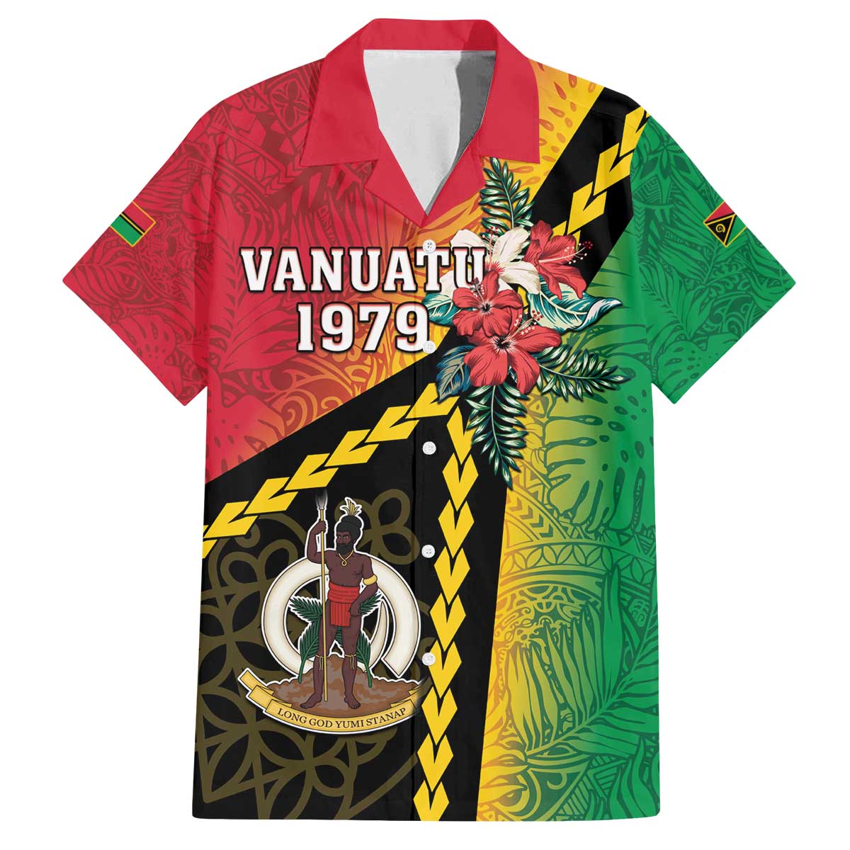 Happy Vanuatu Constitution Day Family Matching Off Shoulder Short Dress and Hawaiian Shirt Flag Style With Sand Drawing Pattern LT05 Dad's Shirt - Short Sleeve Red - Polynesian Pride