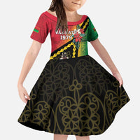 Happy Vanuatu Constitution Day Family Matching Short Sleeve Bodycon Dress and Hawaiian Shirt Flag Style With Sand Drawing Pattern LT05 Daughter's Dress Red - Polynesian Pride