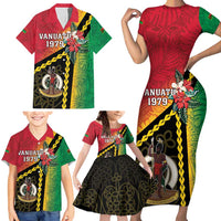 Happy Vanuatu Constitution Day Family Matching Short Sleeve Bodycon Dress and Hawaiian Shirt Flag Style With Sand Drawing Pattern LT05 - Polynesian Pride