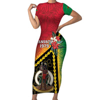 Happy Vanuatu Constitution Day Family Matching Short Sleeve Bodycon Dress and Hawaiian Shirt Flag Style With Sand Drawing Pattern LT05 Mom's Dress Red - Polynesian Pride