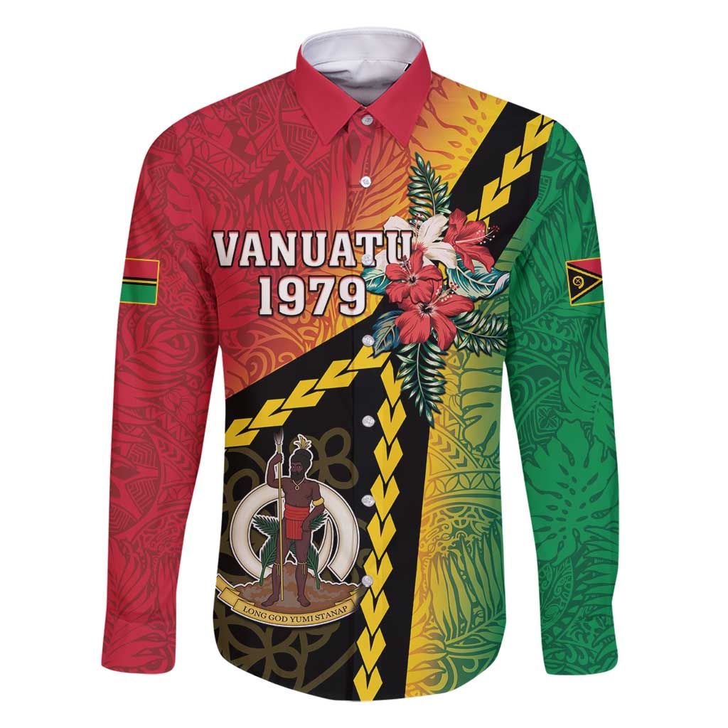 Happy Vanuatu Constitution Day Family Matching Summer Maxi Dress and Hawaiian Shirt Flag Style With Sand Drawing Pattern LT05 Dad's Shirt - Long Sleeve Red - Polynesian Pride