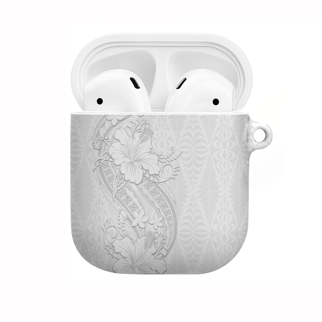 Tokelau White Sunday AirPods Case Elegant Hibiscus Polynesian Tribal Pattern LT05 White - Polynesian Pride