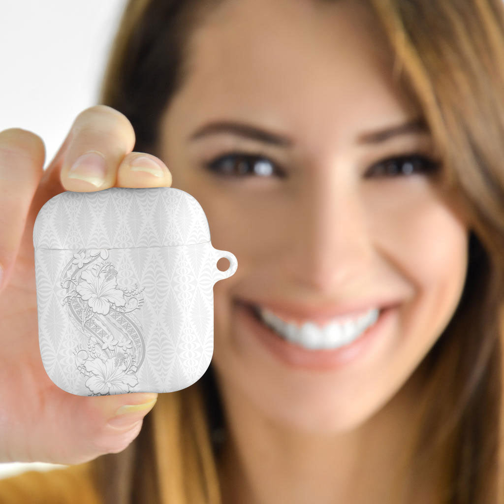 Tokelau White Sunday AirPods Case Elegant Hibiscus Polynesian Tribal Pattern LT05 - Polynesian Pride