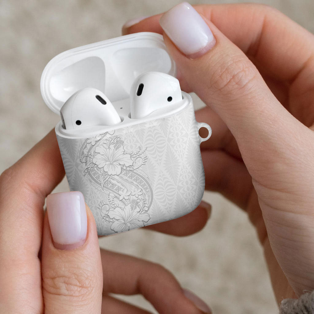 Tokelau White Sunday AirPods Case Elegant Hibiscus Polynesian Tribal Pattern LT05 - Polynesian Pride
