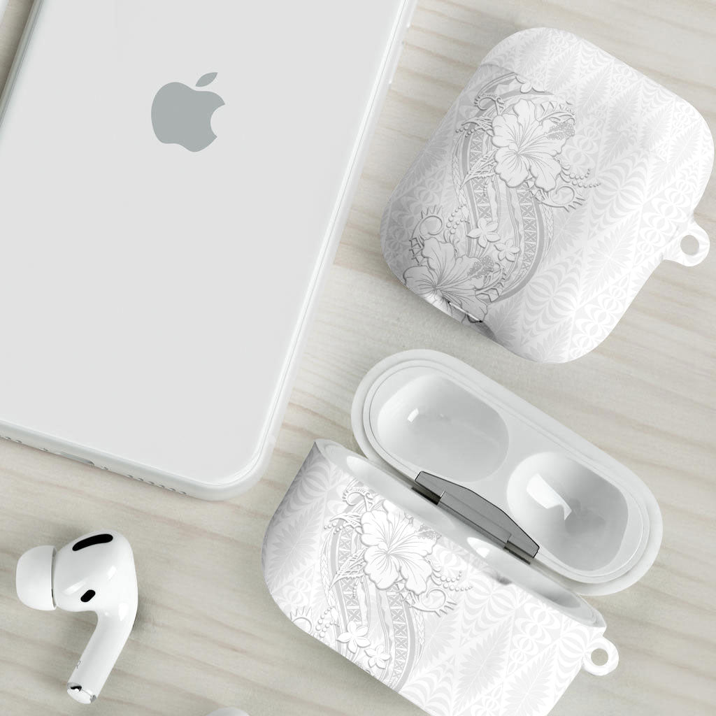 Tokelau White Sunday AirPods Case Elegant Hibiscus Polynesian Tribal Pattern LT05 - Polynesian Pride