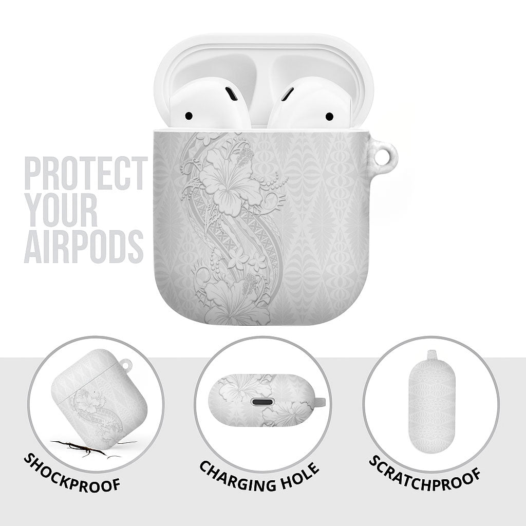 Tokelau White Sunday AirPods Case Elegant Hibiscus Polynesian Tribal Pattern LT05 - Polynesian Pride