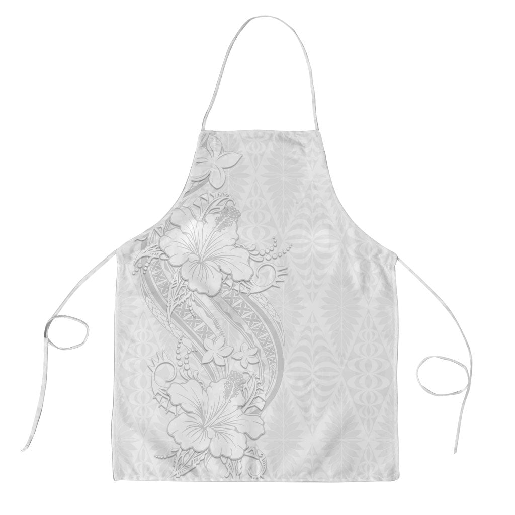Tokelau White Sunday Apron Elegant Hibiscus Polynesian Tribal Pattern LT05 White - Polynesian Pride