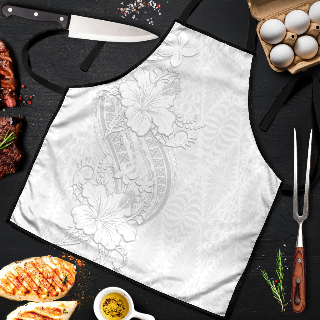 Tokelau White Sunday Apron Elegant Hibiscus Polynesian Tribal Pattern LT05 White - Polynesian Pride