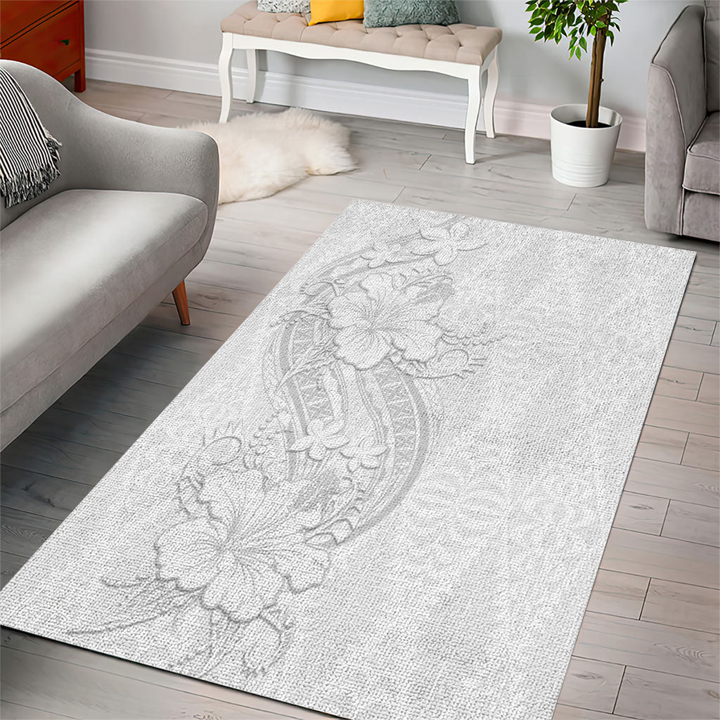 Tokelau White Sunday Area Rug Elegant Hibiscus Polynesian Tribal Pattern LT05 - Polynesian Pride
