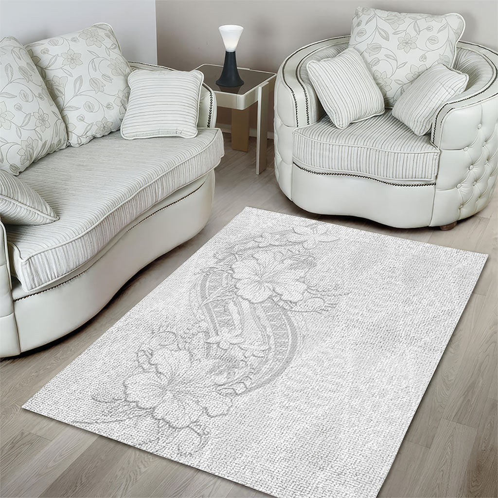 Tokelau White Sunday Area Rug Elegant Hibiscus Polynesian Tribal Pattern LT05 - Polynesian Pride