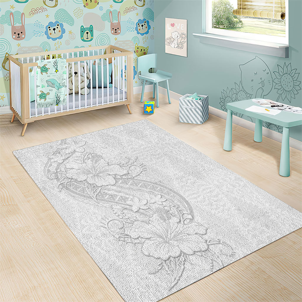 Tokelau White Sunday Area Rug Elegant Hibiscus Polynesian Tribal Pattern LT05 - Polynesian Pride