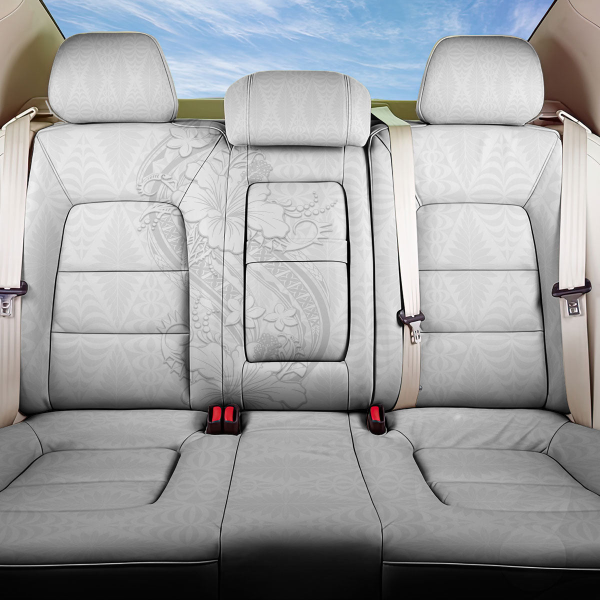 Tokelau White Sunday Back Car Seat Cover Elegant Hibiscus Polynesian Tribal Pattern LT05 One Size White - Polynesian Pride