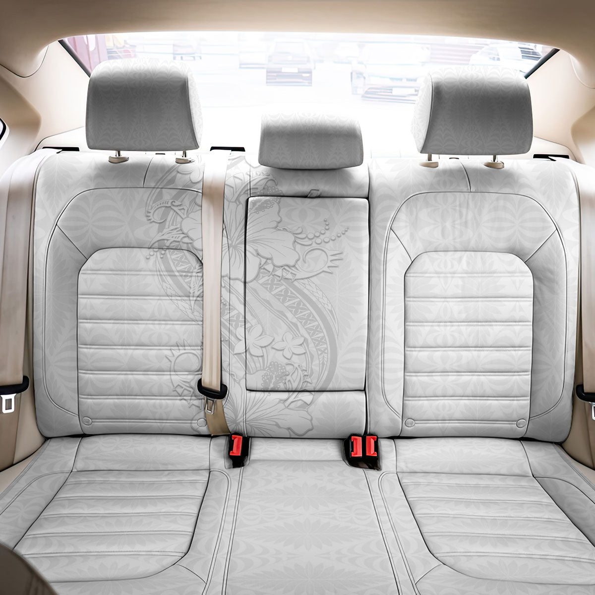 Tokelau White Sunday Back Car Seat Cover Elegant Hibiscus Polynesian Tribal Pattern LT05 - Polynesian Pride