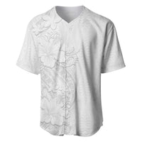 Tokelau White Sunday Baseball Jersey Elegant Hibiscus Polynesian Tribal Pattern LT05 White - Polynesian Pride