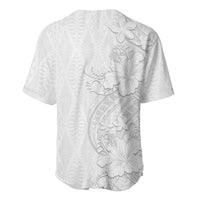 Tokelau White Sunday Baseball Jersey Elegant Hibiscus Polynesian Tribal Pattern LT05 - Polynesian Pride