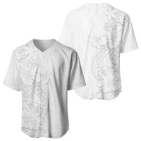 Tokelau White Sunday Baseball Jersey Elegant Hibiscus Polynesian Tribal Pattern LT05 - Polynesian Pride