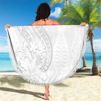 Tokelau White Sunday Beach Blanket Elegant Hibiscus Polynesian Tribal Pattern LT05 - Polynesian Pride