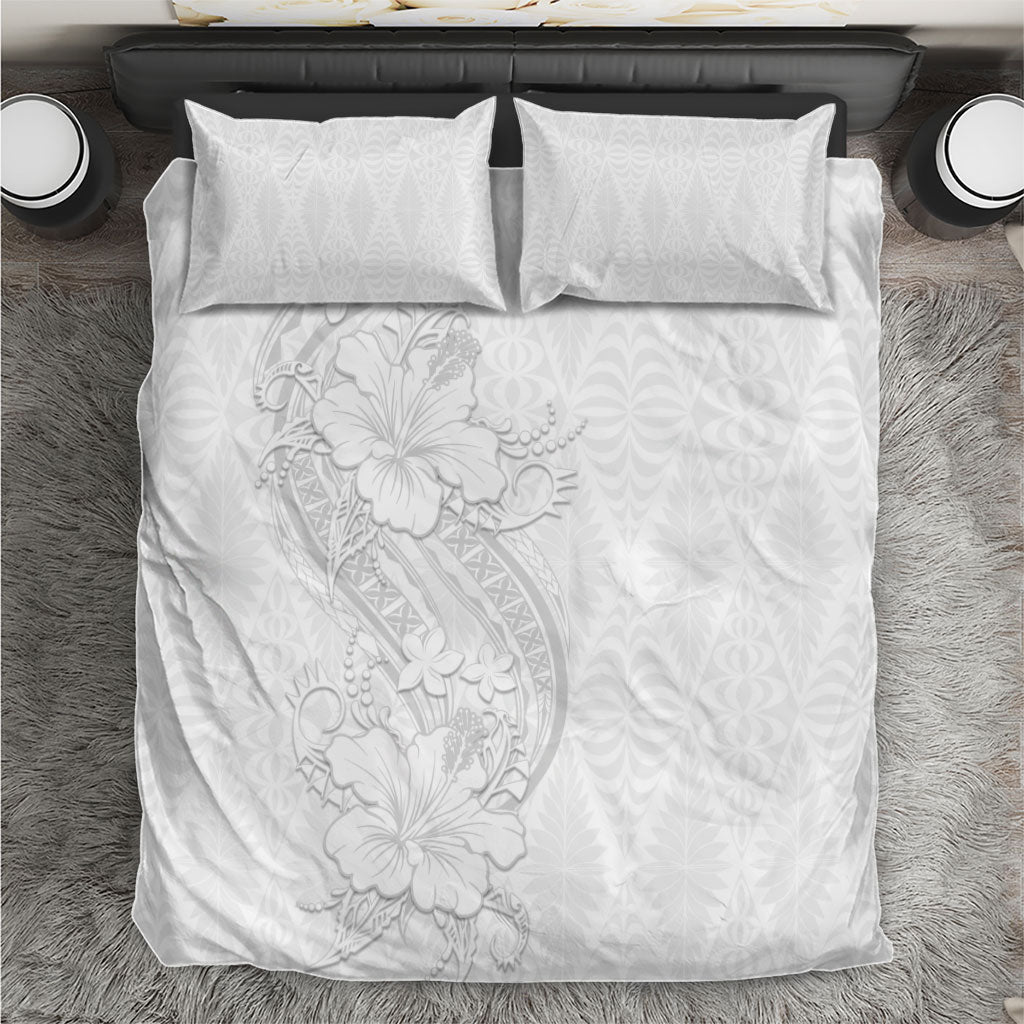 Tokelau White Sunday Bedding Set Elegant Hibiscus Polynesian Tribal Pattern LT05 White - Polynesian Pride