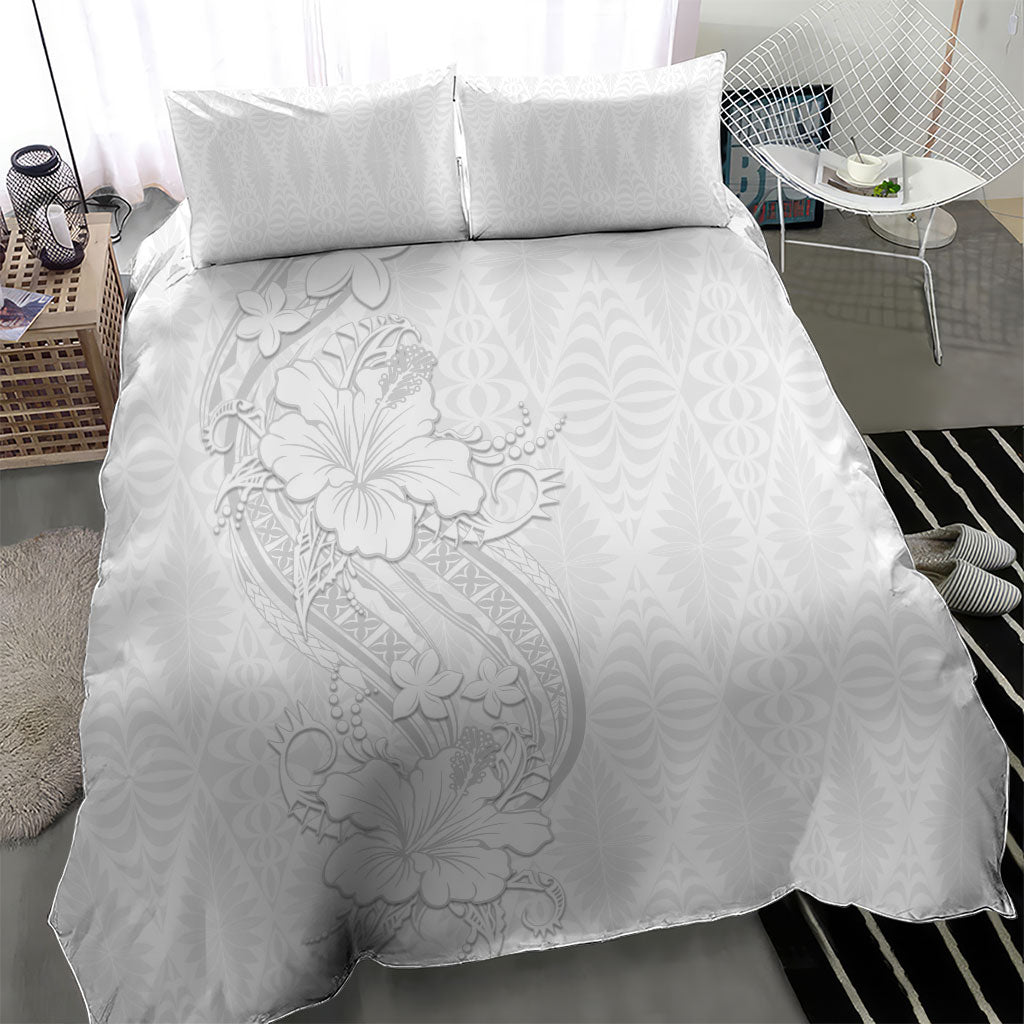 Tokelau White Sunday Bedding Set Elegant Hibiscus Polynesian Tribal Pattern LT05 - Polynesian Pride