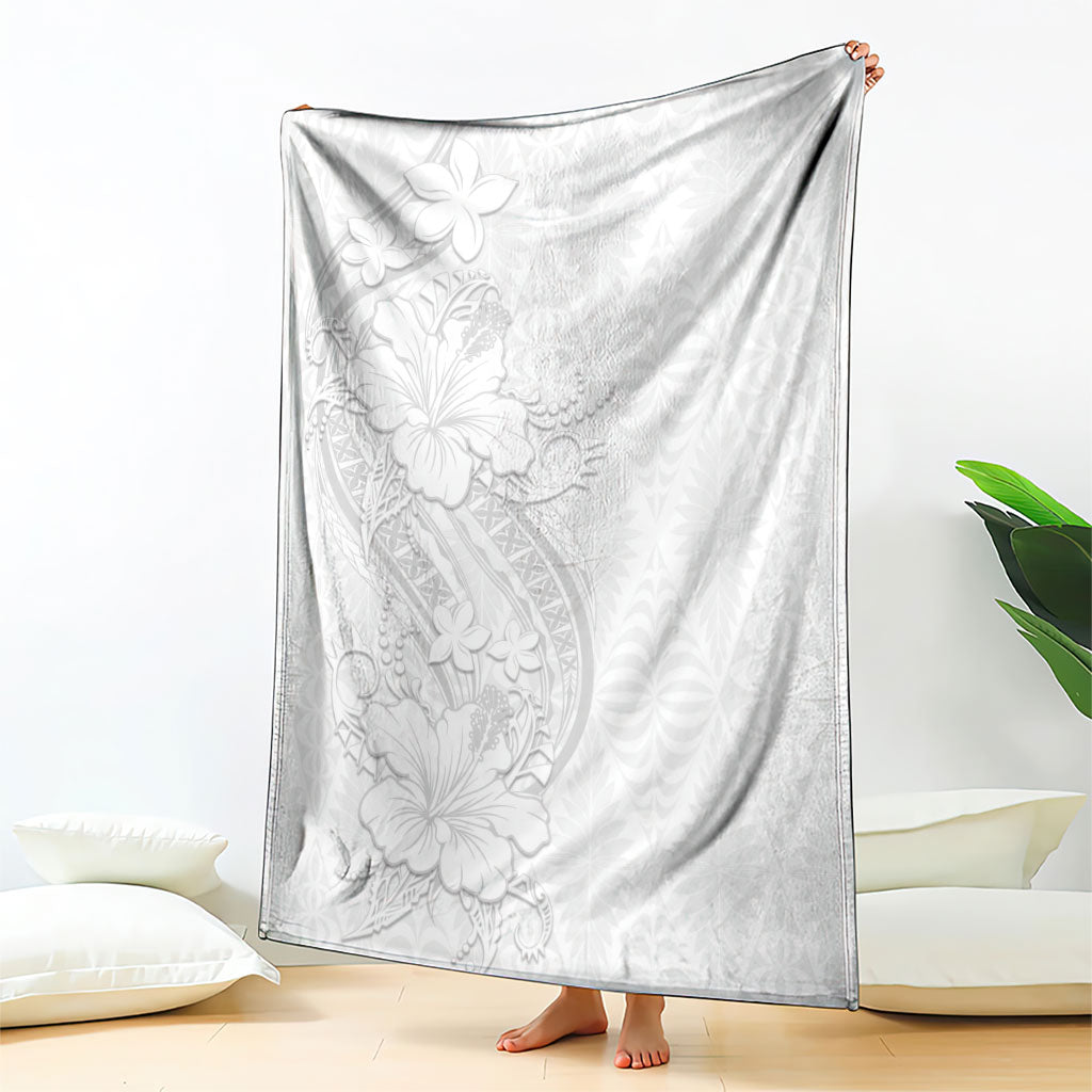 Tokelau White Sunday Blanket Elegant Hibiscus Polynesian Tribal Pattern LT05 - Polynesian Pride