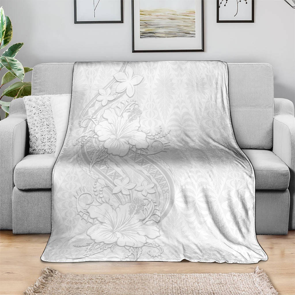 Tokelau White Sunday Blanket Elegant Hibiscus Polynesian Tribal Pattern LT05 - Polynesian Pride