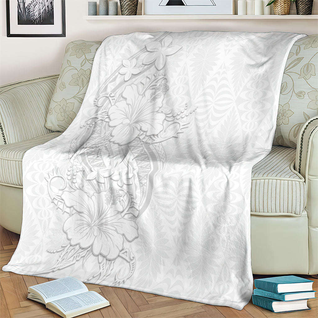 Tokelau White Sunday Blanket Elegant Hibiscus Polynesian Tribal Pattern LT05 - Polynesian Pride