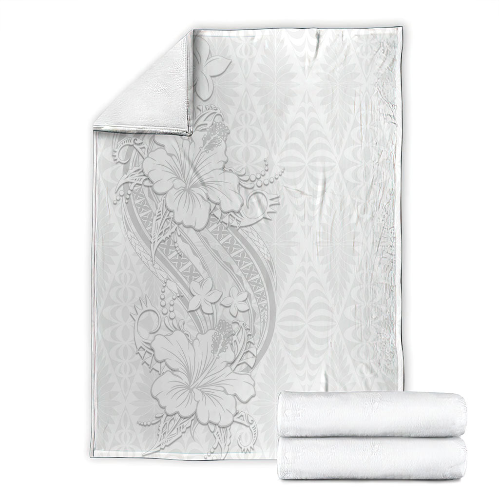 Tokelau White Sunday Blanket Elegant Hibiscus Polynesian Tribal Pattern LT05 - Polynesian Pride