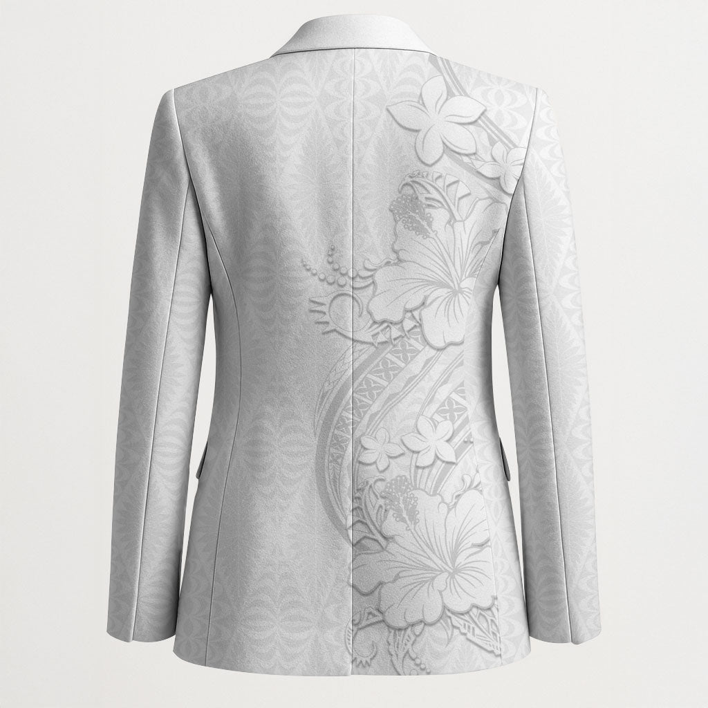 Tokelau White Sunday Blazer Elegant Hibiscus Polynesian Tribal Pattern LT05 - Polynesian Pride