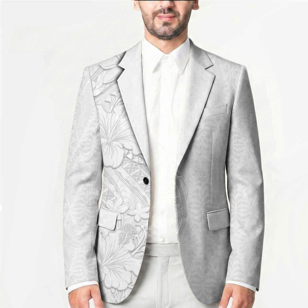Tokelau White Sunday Blazer Elegant Hibiscus Polynesian Tribal Pattern LT05 - Polynesian Pride