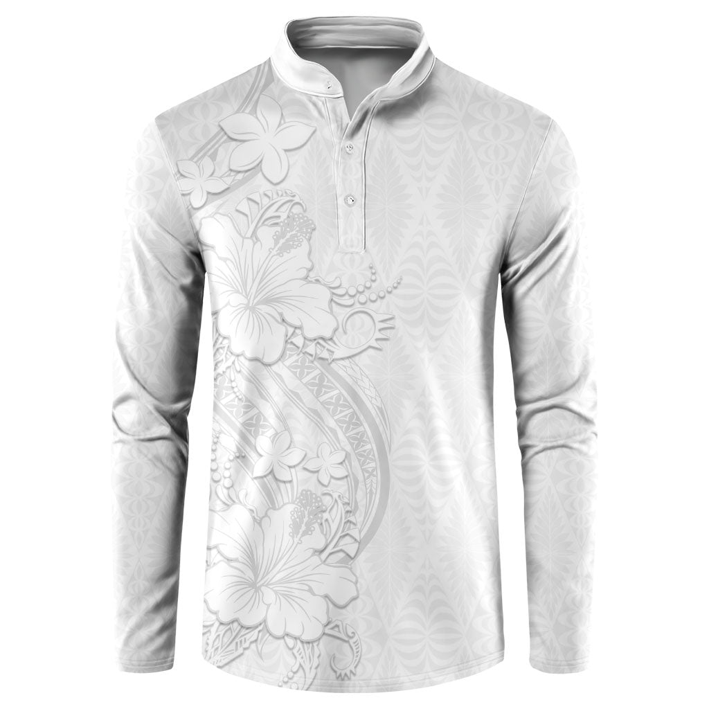Tokelau White Sunday Button Sweatshirt Elegant Hibiscus Polynesian Tribal Pattern LT05 White - Polynesian Pride