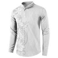 Tokelau White Sunday Button Sweatshirt Elegant Hibiscus Polynesian Tribal Pattern LT05 - Polynesian Pride