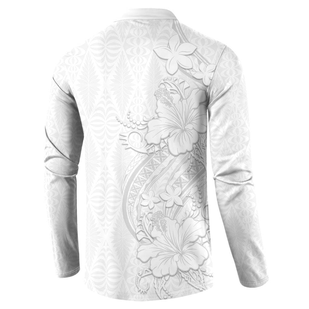 Tokelau White Sunday Button Sweatshirt Elegant Hibiscus Polynesian Tribal Pattern LT05 - Polynesian Pride