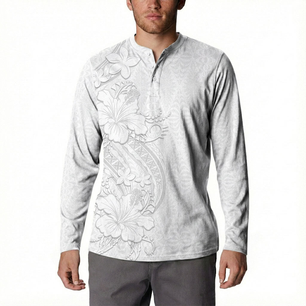 Tokelau White Sunday Button Sweatshirt Elegant Hibiscus Polynesian Tribal Pattern LT05 - Polynesian Pride