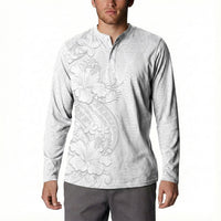 Tokelau White Sunday Button Sweatshirt Elegant Hibiscus Polynesian Tribal Pattern LT05 - Polynesian Pride