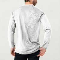 Tokelau White Sunday Button Sweatshirt Elegant Hibiscus Polynesian Tribal Pattern LT05 - Polynesian Pride