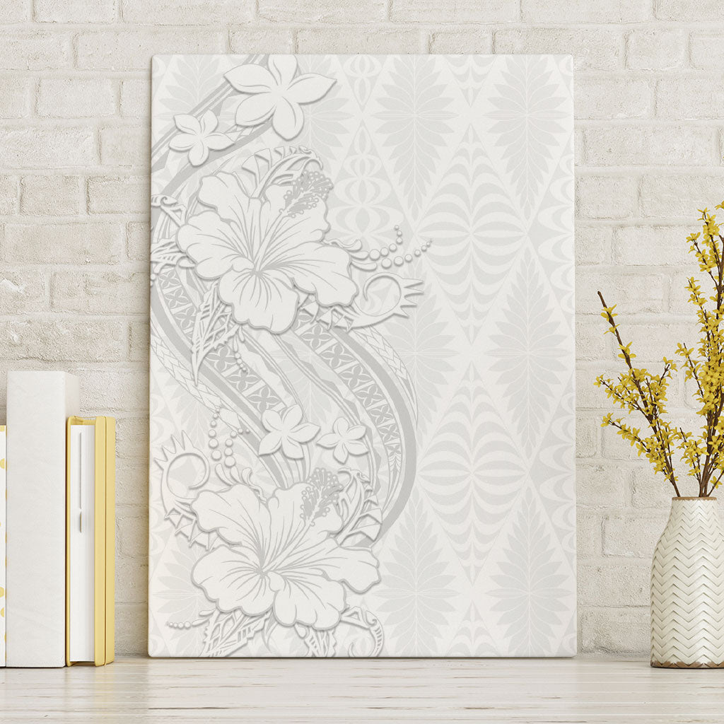 Tokelau White Sunday Canvas Wall Art Elegant Hibiscus Polynesian Tribal Pattern LT05 Without Frame White - Polynesian Pride