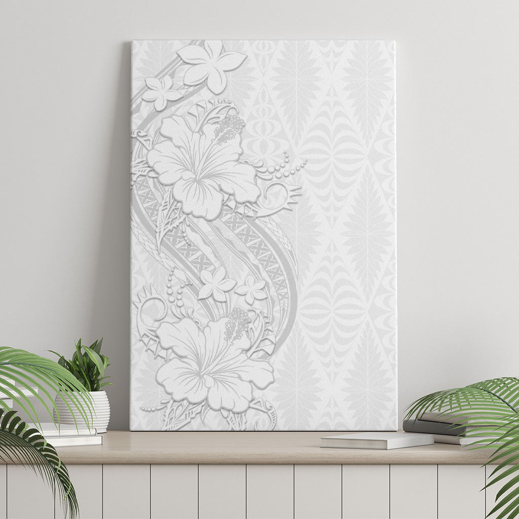 Tokelau White Sunday Canvas Wall Art Elegant Hibiscus Polynesian Tribal Pattern LT05 - Polynesian Pride
