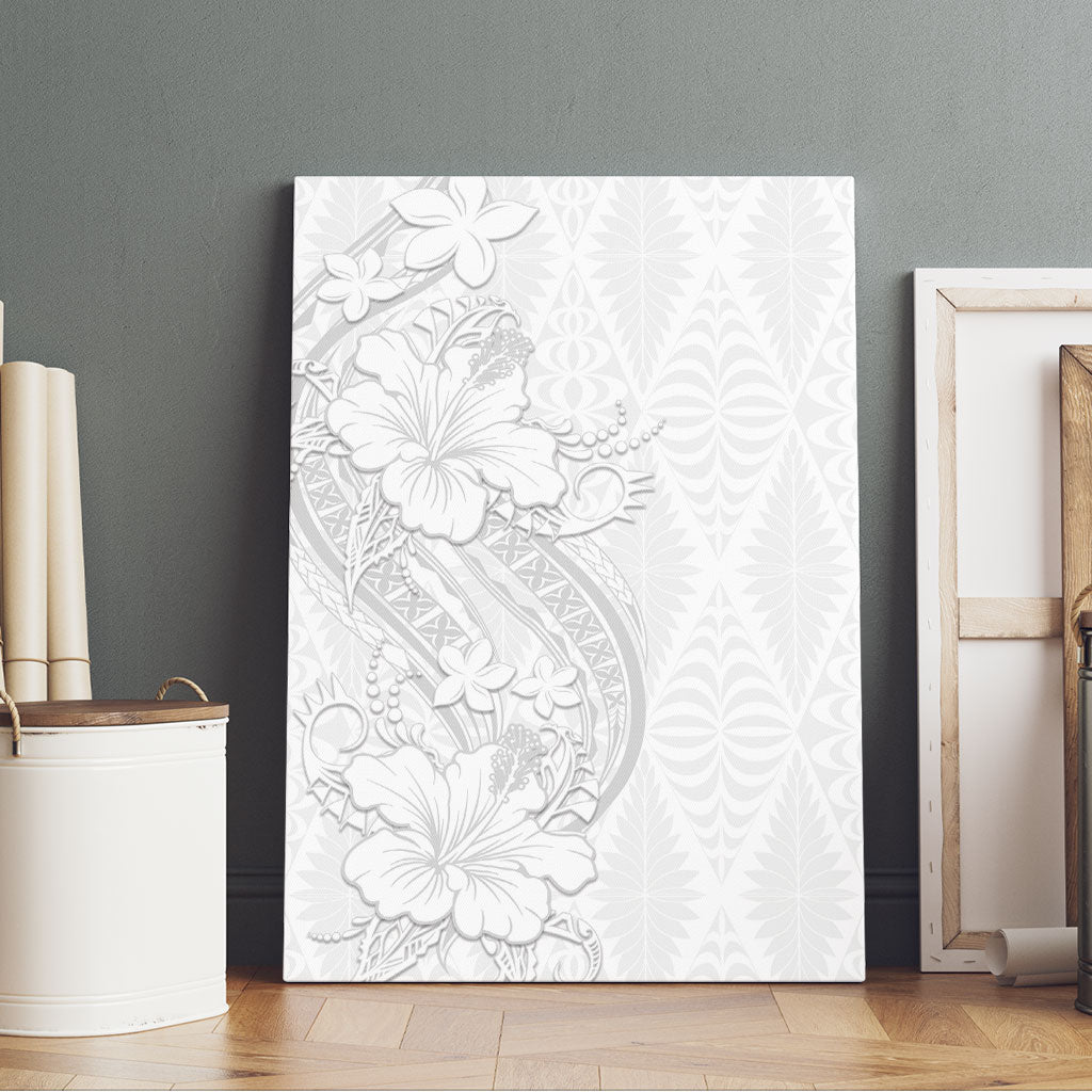 Tokelau White Sunday Canvas Wall Art Elegant Hibiscus Polynesian Tribal Pattern LT05 - Polynesian Pride
