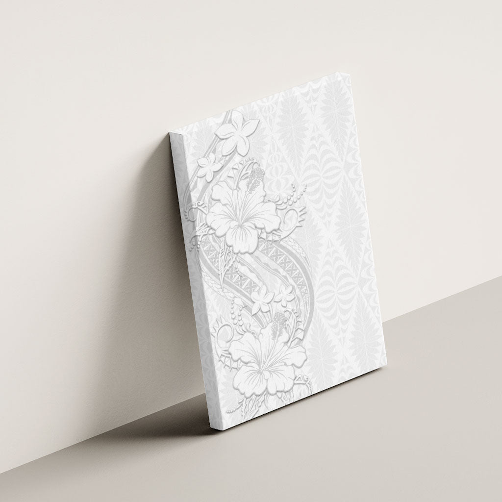 Tokelau White Sunday Canvas Wall Art Elegant Hibiscus Polynesian Tribal Pattern LT05 - Polynesian Pride