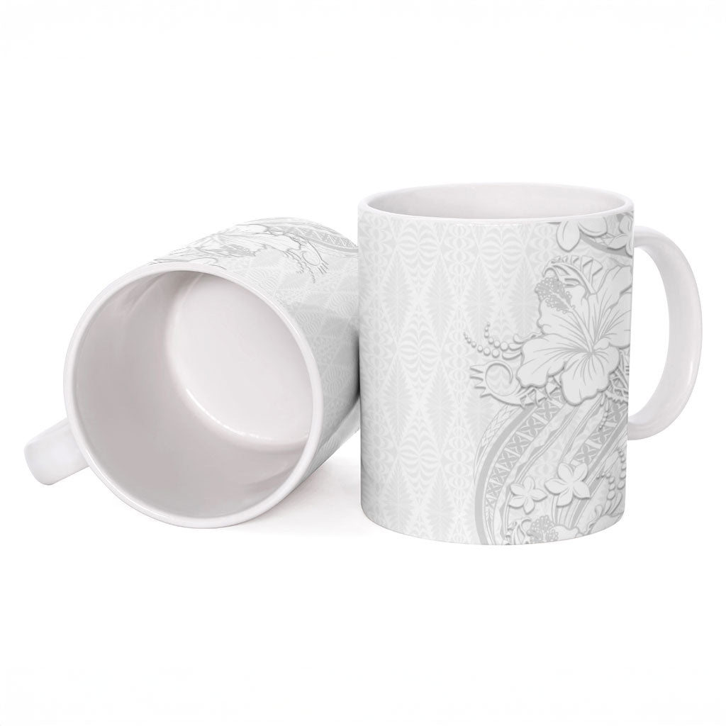 Tokelau White Sunday Ceramic Mug Elegant Hibiscus Polynesian Tribal Pattern LT05 - Polynesian Pride