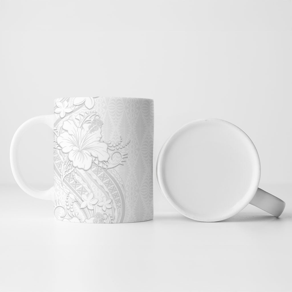 Tokelau White Sunday Ceramic Mug Elegant Hibiscus Polynesian Tribal Pattern LT05 - Polynesian Pride