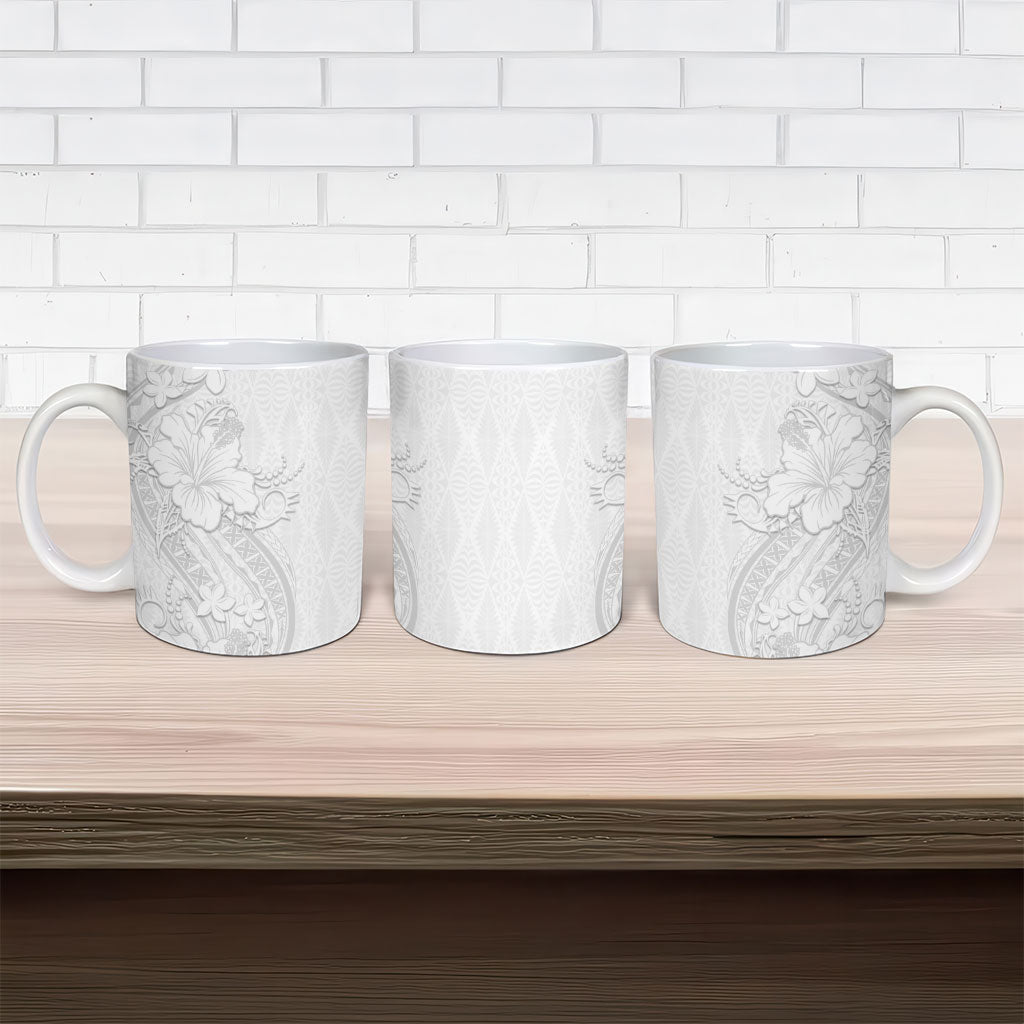 Tokelau White Sunday Ceramic Mug Elegant Hibiscus Polynesian Tribal Pattern LT05 - Polynesian Pride