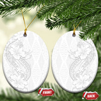 Tokelau White Sunday Ceramic Ornament Elegant Hibiscus Polynesian Tribal Pattern