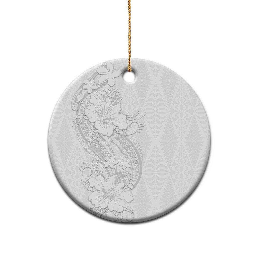 Tokelau White Sunday Ceramic Ornament Elegant Hibiscus Polynesian Tribal Pattern