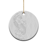 Tokelau White Sunday Ceramic Ornament Elegant Hibiscus Polynesian Tribal Pattern