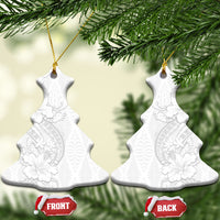 Tokelau White Sunday Ceramic Ornament Elegant Hibiscus Polynesian Tribal Pattern