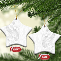 Tokelau White Sunday Ceramic Ornament Elegant Hibiscus Polynesian Tribal Pattern