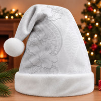 Tokelau White Sunday Christmas Santa Hat Elegant Hibiscus Polynesian Tribal Pattern LT05 Without Fur White - Polynesian Pride